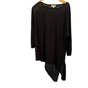 Pepito's 100% Linen Long Black Asymmetrical Hem Tunic Top SZ M Italy 3/4 sleeves